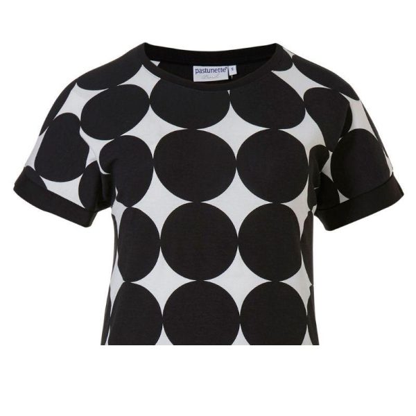 Trikoomekko__tunika__lyhythihainen__valkomusta_pallokuviollinen_