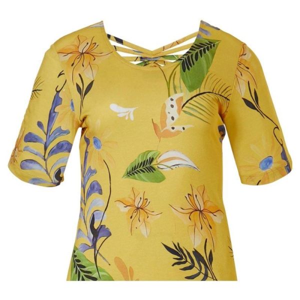 Trikoomekko__tuinika_keltainen__kukkakuviollinen_lyhythihainen