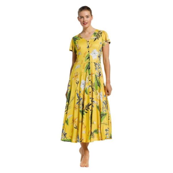 Edesta_napitettava_keltainen_kukkamekko