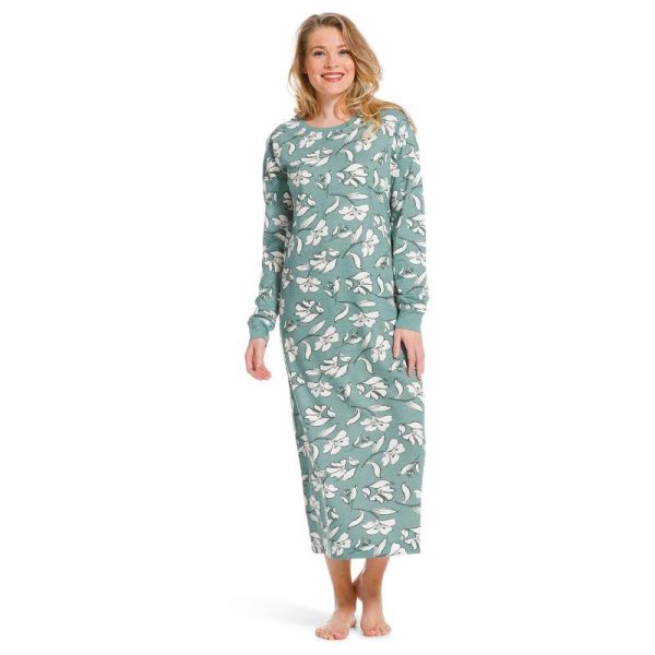 Pastunette_tayspitka_yopaita_pitkat_hihat__light_green__valkoinen_kukkaprintti