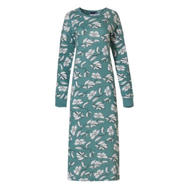 Pastunette_tayspitka_yopaita_pitkat_hihat__light_green__valkoinen_kukkaprintti