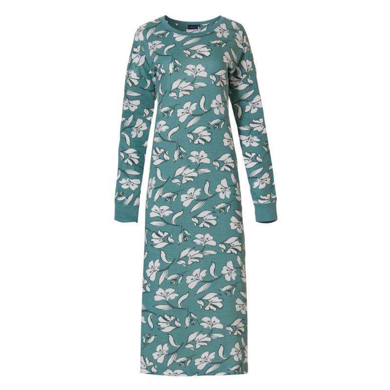 Pastunette_tayspitka_yopaita_pitkat_hihat__light_green__valkoinen_kukkaprintti