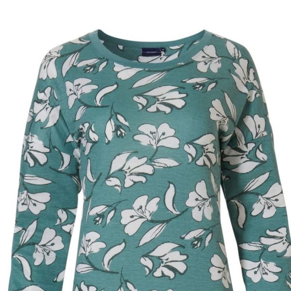 Pastunette_tayspitka_yopaita_pitkat_hihat__light_green__valkoinen_kukkaprintti