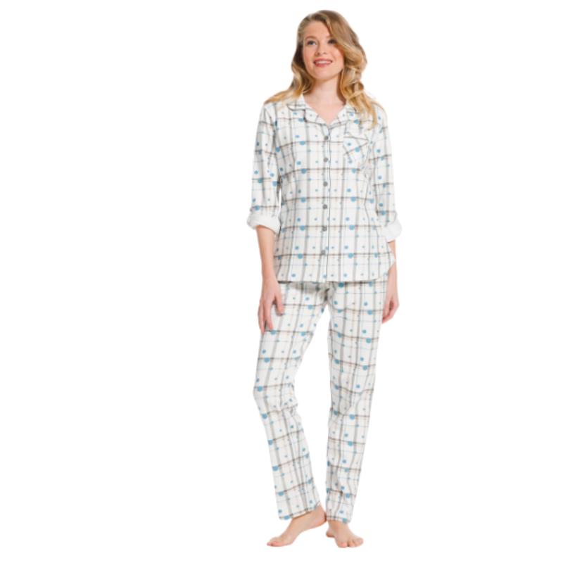 Pastunette_puuvillapyjama__pitkahihainen_napitettava_paita__pitkalahkeiset_housut