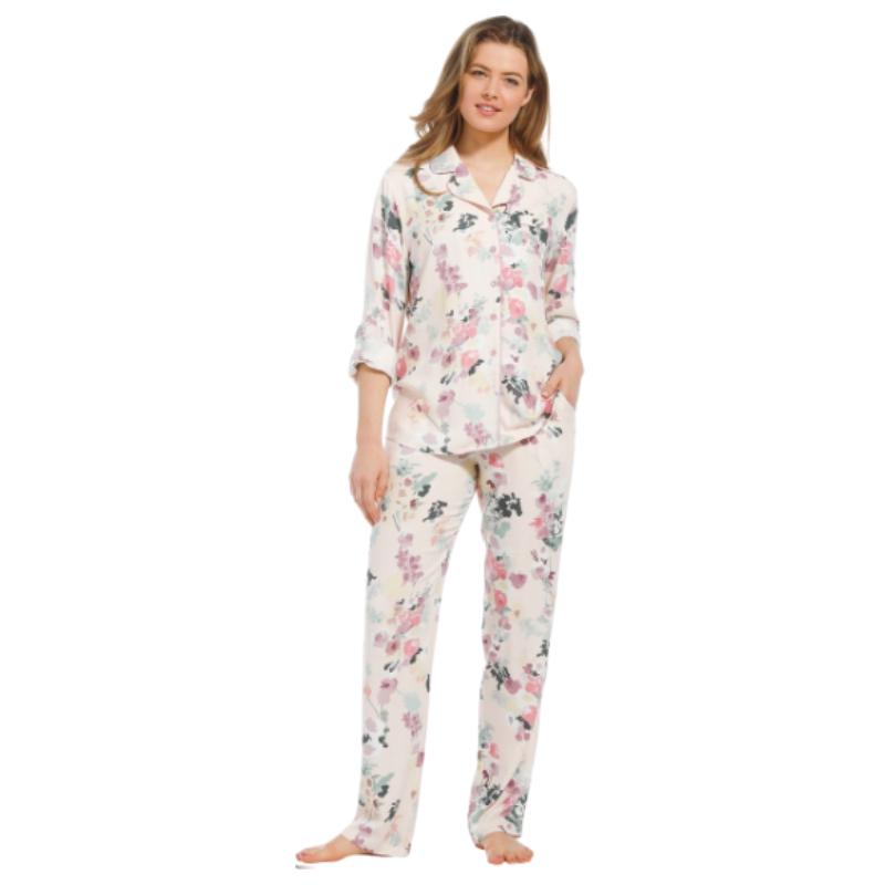 Pastunette_viskoosikangaspyjama__pitkahihainen_napitettava_paita__pitkalahkeiset_housut