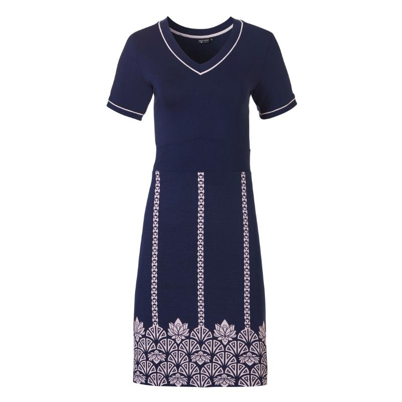 Lyhythihainen_tummansininen_trikoomekko__v_punainen_printti_helmassa