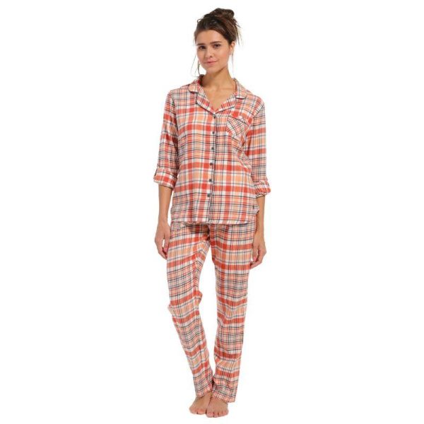 Pehmea_flanelipyjama__oranssivalkoruudullinen