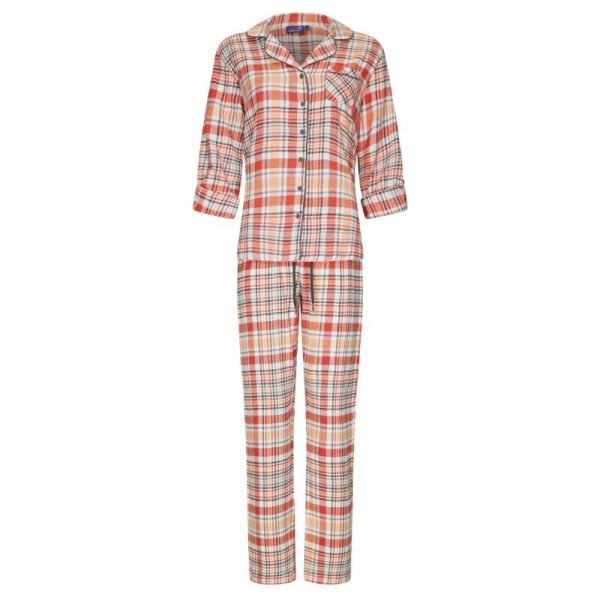Pehmea_flanelipyjama__oranssivalkoruudullinen