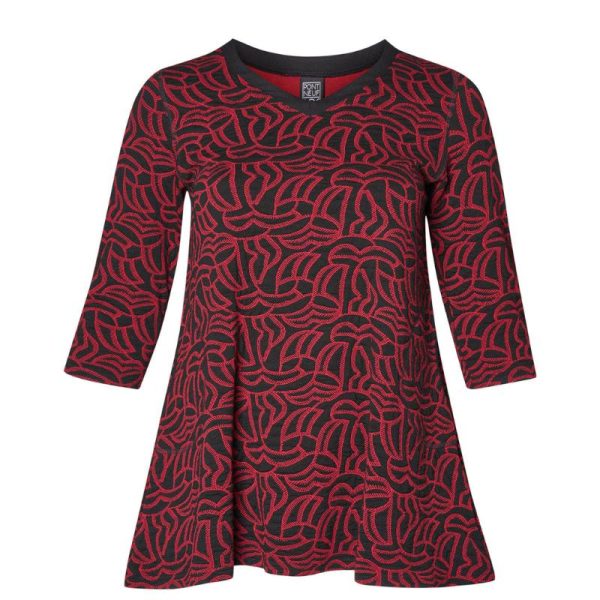 Pont_Neuf_A_linjainen_tunika_3_4_hiha_tumman_punainen_musta