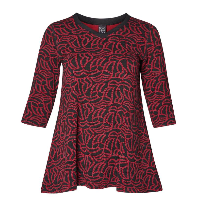 Pont_Neuf_A_linjainen_tunika_3_4_hiha_tumman_punainen_musta