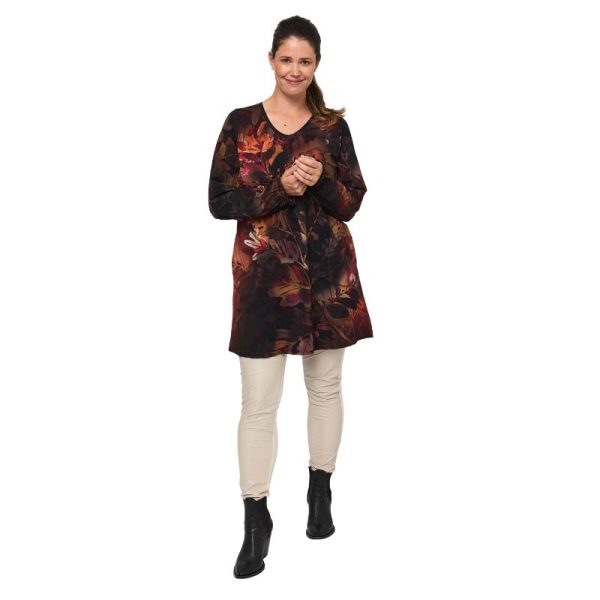 Pont Neuf suora tunika, pitkät hihat ruskan väreissä