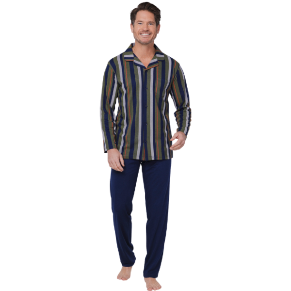 Miesten  pyjama, tummansinivihreä, alas asti napitettava paita