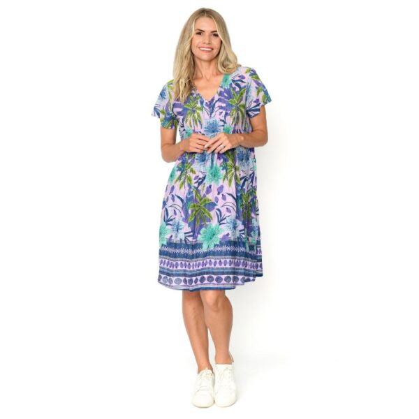 Lyhythihainen mekko, tunika, 100% puuvillakangas, sinivioletti 